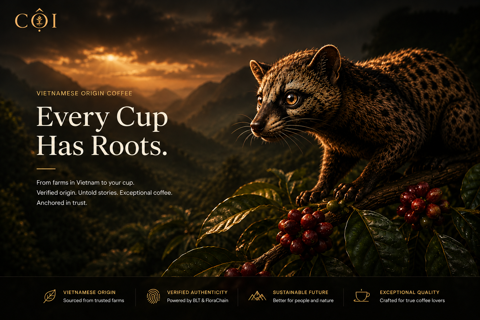 CỘI verified Vietnamese civet coffee — brand hero